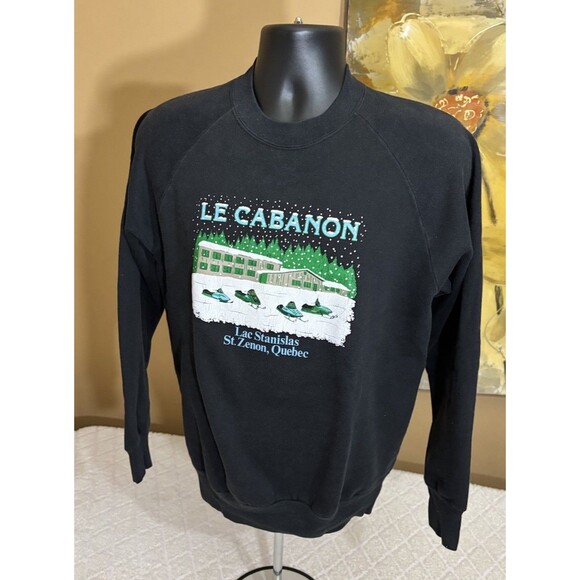 Vtg Anvil 80s USA Made Le Cabanon Lac Stanislas St Zenon Quebec Sweatshirt Large - Picture 3 of 16
